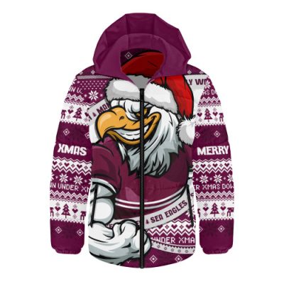 Manly Warringah Sea Eagles Hooded Padded Jacket Ugly Knit Style For Christmas Game Fans