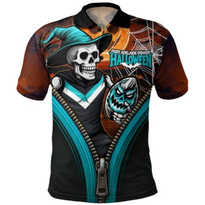 Port Adelaide Polo Shirt Halloween Night Reaper Zipper