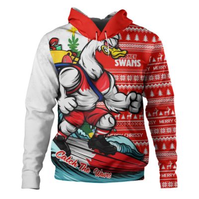 Sydney Swans Hoodie Christmas Holiday Santa Rides The Waves