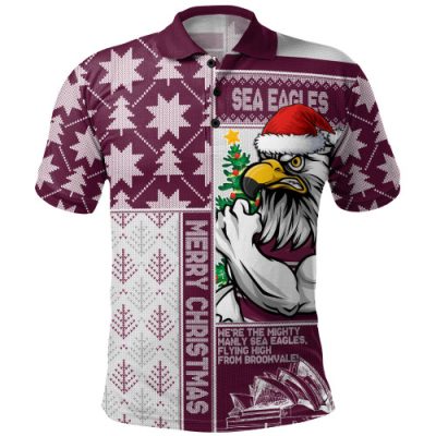 Manly Warringah Sea Eagles Polo Shirt Christmas Magic Knit Style Winter Glow