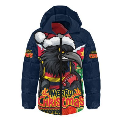 Adelaide Crows Hooded Padded Jacket Santa Scoring Touchdown On Christmas Game Day