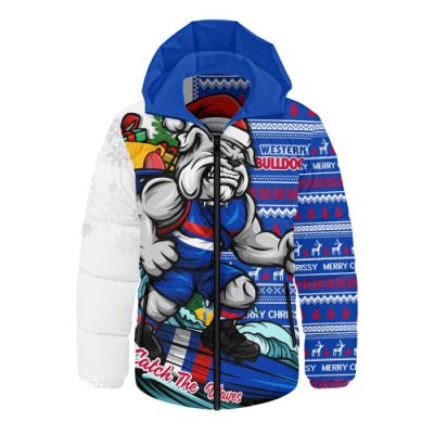 Western Bulldogs Hooded Padded Jacket Christmas Holiday Santa Rides The Waves
