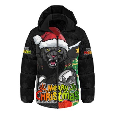 Penrith Panthers Hooded Padded Jacket Santa Scoring Touchdown On Christmas Game Day