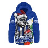 North Melbourne Hooded Padded Jacket Santa Scoring Touchdown On Christmas Game Day