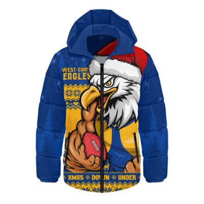 West Coast Eagles Hooded Padded Jacket Merry Christmas Down Under Footy Power Style