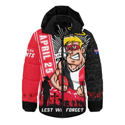 St Kilda Hooded Padded Jacket Anzac Day Lest We Forget Memorial