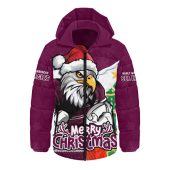 Manly Warringah Sea Eagles Hooded Padded Jacket Santa Scoring Touchdown On Christmas Game Day