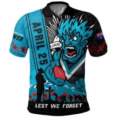 Port Adelaide Polo Shirt Anzac Day Lest We Forget Memorial