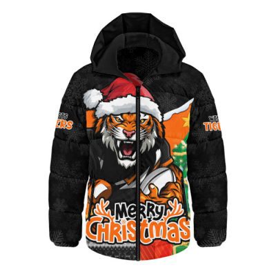 Wests Tigers Hooded Padded Jacket Santa Scoring Touchdown On Christmas Game Day