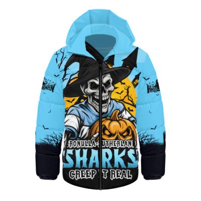 Cronulla-Sutherland Sharks Hooded Padded Jacket Dark Moon Rugby Halloween Battle Edition