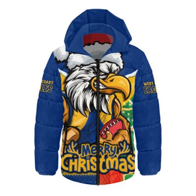 West Coast Eagles Hooded Padded Jacket Santa Scoring Touchdown On Christmas Game Day