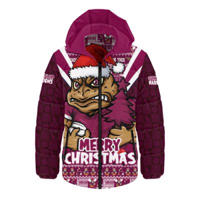 Queensland Maroons Hooded Padded Jacket Merry Christmas Festive Spirit Edition