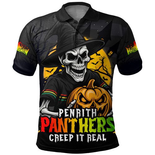 Penrith Panthers Polo Shirt Dark Moon Rugby Halloween Battle Edition Penrith Panthers Polo Shirt Dark Moon Rugby Halloween Battle Edition