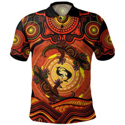 Indigenous Australian Aboriginal Polo Shirt Gecko Dreaming Spirit Circle Edition
