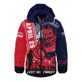 North Melbourne Hooded Padded Jacket Anzac Day Lest We Forget Memorial
