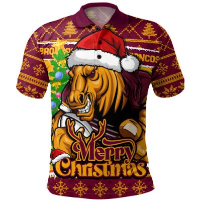 Brisbane Broncos Polo Shirt Merry Christmas Game Day Knit Style Team Edition