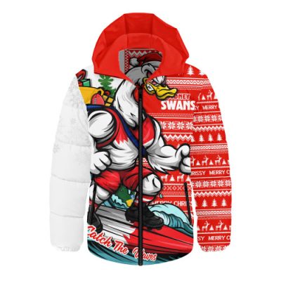 Sydney Swans Hooded Padded Jacket Christmas Holiday Santa Rides The Waves