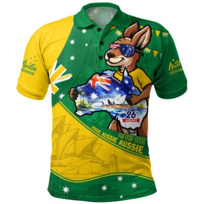Australia Polo Shirt Australia Day Kangaroo Green Gold Spirit 26 January Holiday