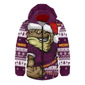 Queensland Maroons Hooded Padded Jacket Ugly Knit Style For Christmas Game Fans