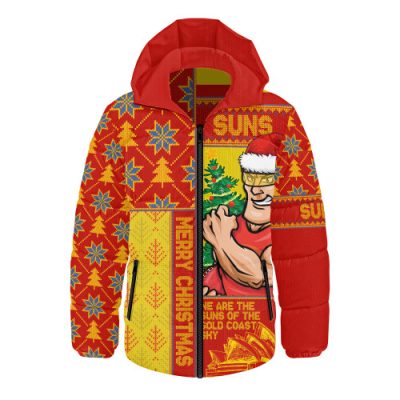 Gold Coast SUNS Hooded Padded Jacket Merry Christmas Knit Style Festive Spirit