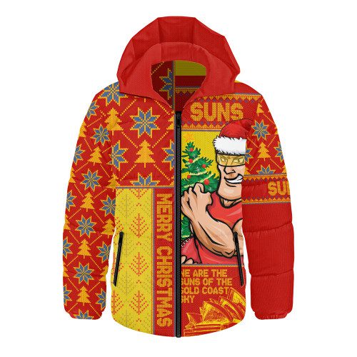 Gold Coast SUNS Hooded Padded Jacket Merry Christmas Knit Style Festive Spirit Gold Coast SUNS Hooded Padded Jacket Merry Christmas Knit Style Festive Spirit