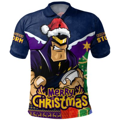 Melbourne Storm Polo Shirt Santa Scoring Touchdown On Christmas Game Day