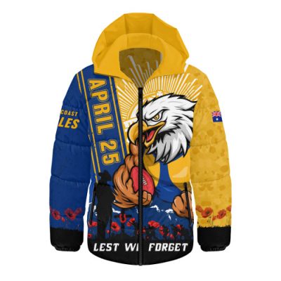 West Coast Eagles Hooded Padded Jacket Anzac Day Lest We Forget Memorial
