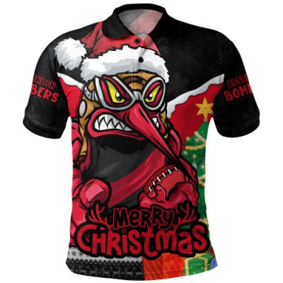 Essendon Polo Shirt Santa Scoring Touchdown On Christmas Game Day