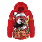 Redcliffe Dolphins Hooded Padded Jacket Santa Scoring Touchdown On Christmas Game Day