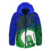Indigenous Australian Aboriginal Hooded Padded Jacket Island Heart Turtle Path