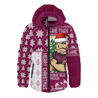 Queensland Maroons Hooded Padded Jacket Winter Knit Magic Holiday Spirit