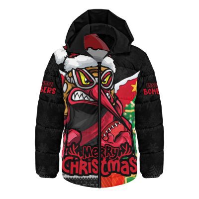 Essendon Hooded Padded Jacket Santa Scoring Touchdown On Christmas Game Day