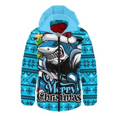 Cronulla-Sutherland Sharks Hooded Padded Jacket Merry Christmas Game Day Knit Style Team Edition