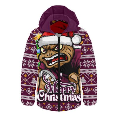 Queensland Maroons Hooded Padded Jacket Merry Christmas Game Day Knit Style Team Edition