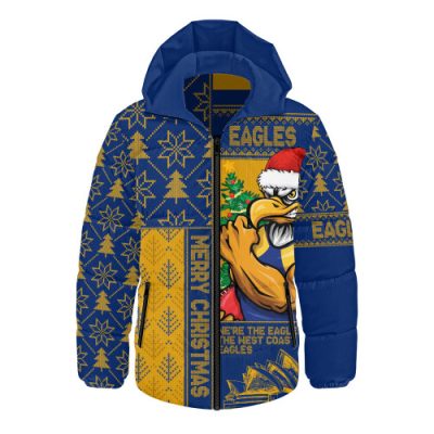 West Coast Eagles Hooded Padded Jacket Merry Christmas Knit Style Festive Spirit