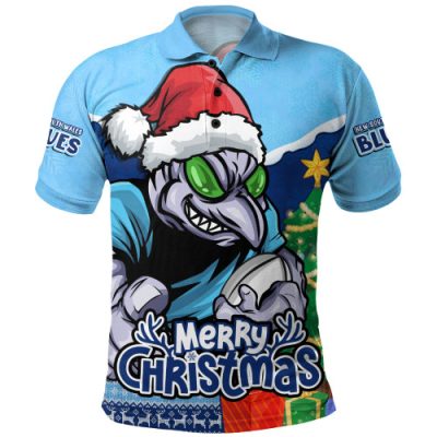 New South Wales Blues Polo Shirt Santa Scoring Touchdown On Christmas Game Day