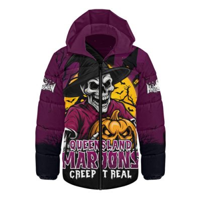Queensland Maroons Hooded Padded Jacket Dark Moon Rugby Halloween Battle Edition