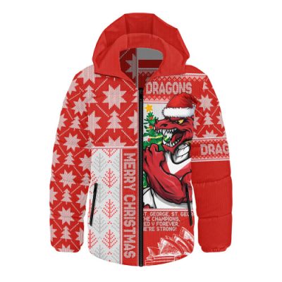 St. George Illawarra Dragons Hooded Padded Jacket Christmas Magic Knit Style Winter Glow