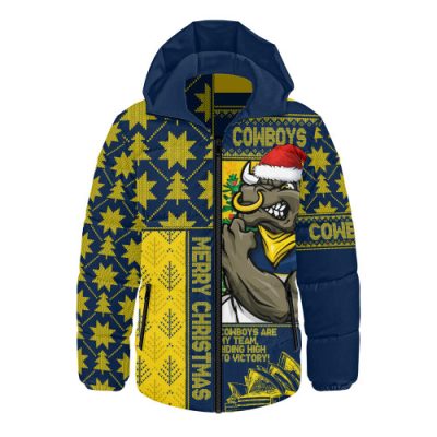 North Queensland Cowboys Hooded Padded Jacket Christmas Magic Knit Style Winter Glow