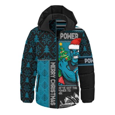 Port Adelaide Hooded Padded Jacket Merry Christmas Knit Style Festive Spirit