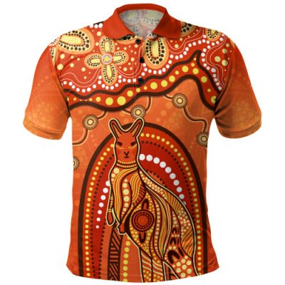 Indigenous Australian Aboriginal Polo Shirt Kangaroo Dreaming Outback Spirit Edition