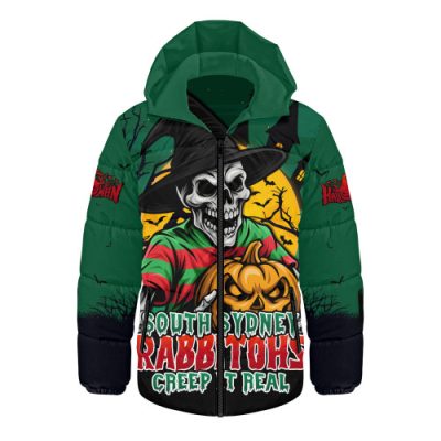 South Sydney Rabbitohs Hooded Padded Jacket Dark Moon Rugby Halloween Battle Edition