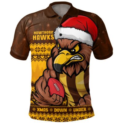 Hawthorn Polo Shirt Merry Christmas Down Under Footy Power Style