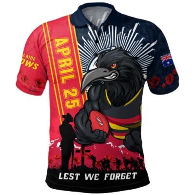 Adelaide Crows Polo Shirt Anzac Day Lest We Forget Memorial