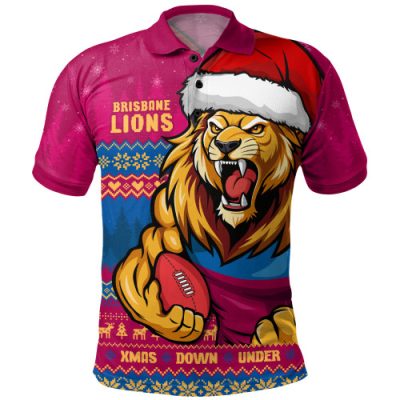 Brisbane Lions Polo Shirt Merry Christmas Down Under Footy Power Style