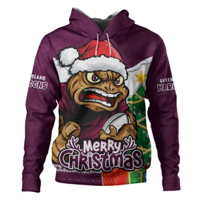 Queensland Maroons Hoodie Santa Scoring Touchdown On Christmas Game Day