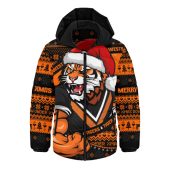 Wests Tigers Hooded Padded Jacket Ugly Knit Style For Christmas Game Fans