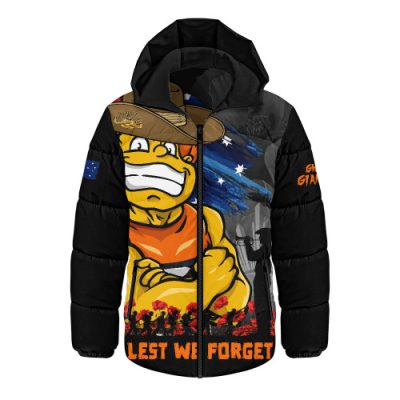 GWS GIANTS Hooded Padded Jacket ANZAC Inspired Football Fan Memorial Design