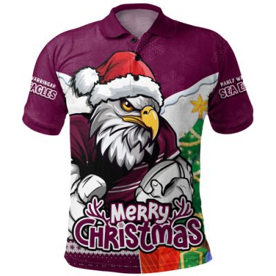 Manly Warringah Sea Eagles Polo Shirt Santa Scoring Touchdown On Christmas Game Day