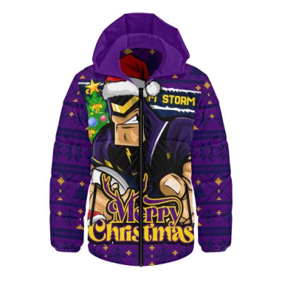 Melbourne Storm Hooded Padded Jacket Merry Christmas Game Day Knit Style Team Edition